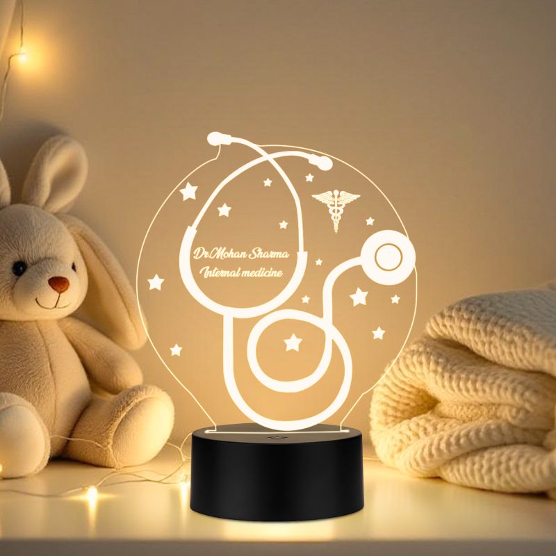 Personalized Stethoscope 3D Illusion LED Lamp  Unique Doctor Appreciation, Graduation & Birthday Gift for Doctor & Medical Student   Medical Desk Decor  Warm White Light